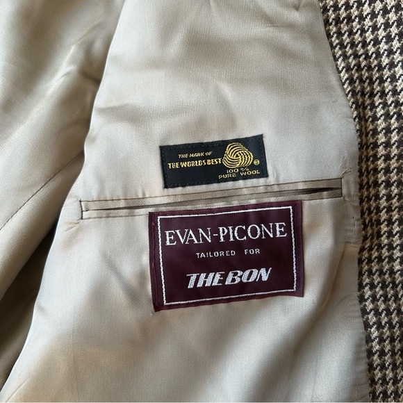 Vintage Evan Picone Pure  Wool Houndstooth Twill Blazer Union Made in USA - Picture 10 of 15